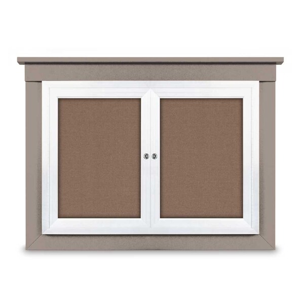 48"x36" 2-Door Enclosed Letterboard, Header, Black Felt/Lt Oak